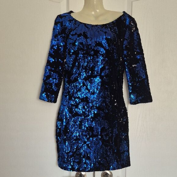 Zara Black and Blue Sequin Mini Dress - Picture 1 of 16